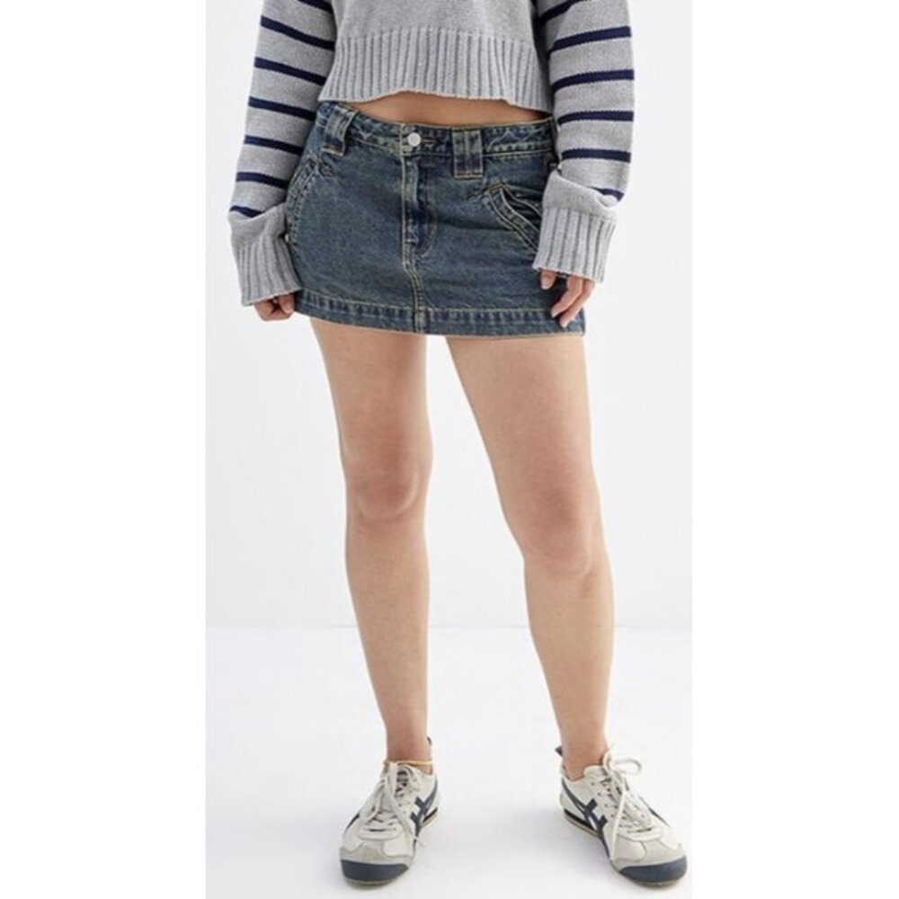 Pacsun Dark Indigo Size 27 Low Rise Micro Mini Skirt Jean Pockets NWOT - Picture 12 of 14
